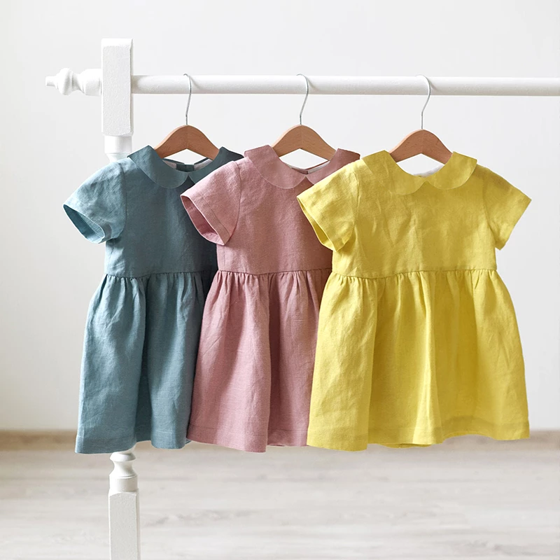 Cotton Linen Doll Collar Short-Sleeve Princess Dress TZ01