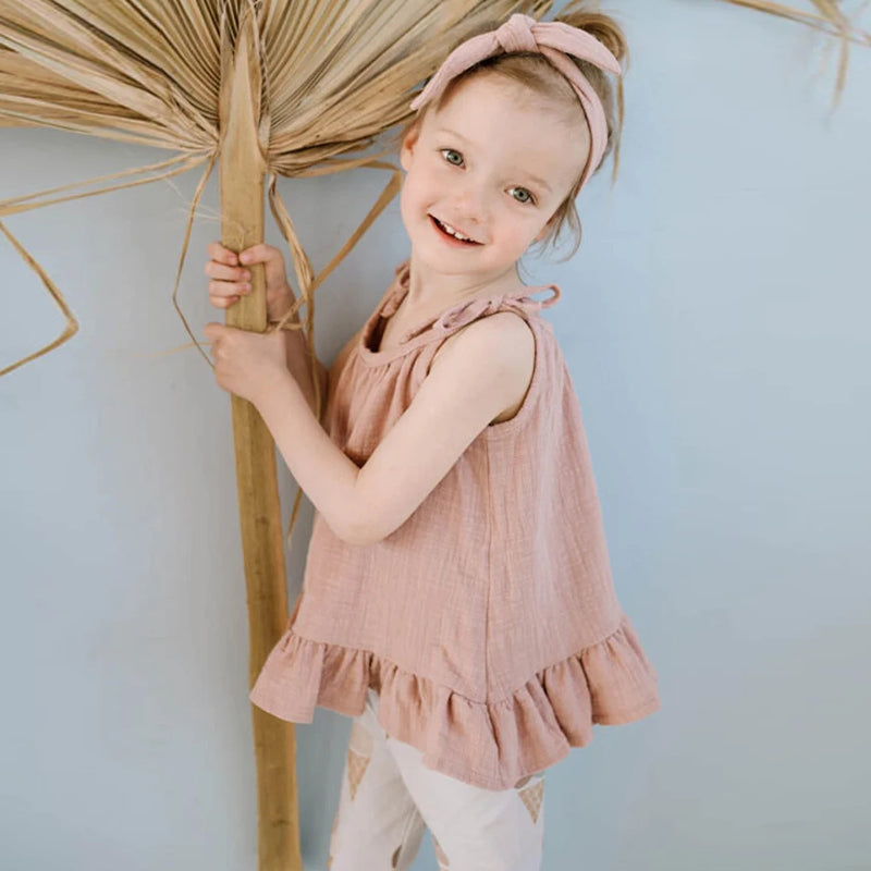Girl's Retro Sleeveless Suspender Ruffle Tops TZ015