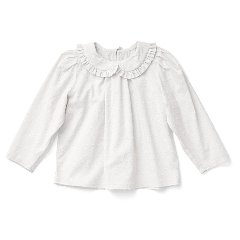 Spring Autumn Kids Pleated Peter Pan Collar Long Sleeves Shirts 225000KCP-(Hand Made)