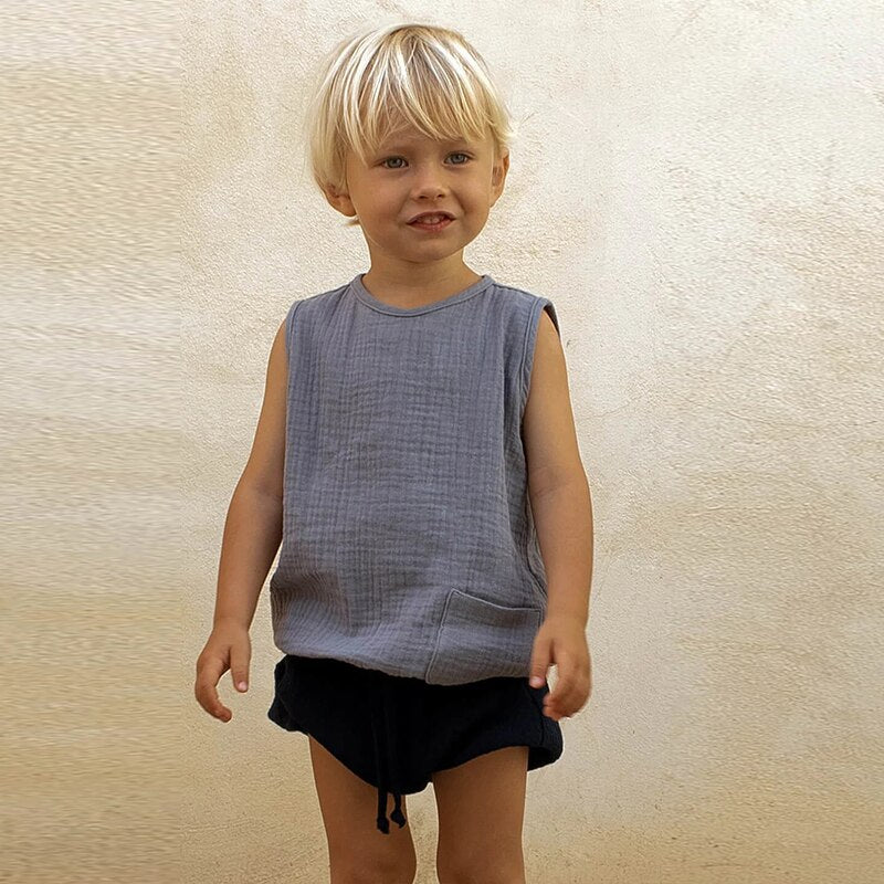 Summer New child Round Neck Casual Pocket T-Shirts 320036KTV -(Hand Made)