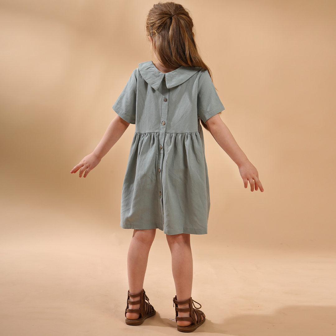 Summer Cotton Linen Doll Collar Baby Princess Dress