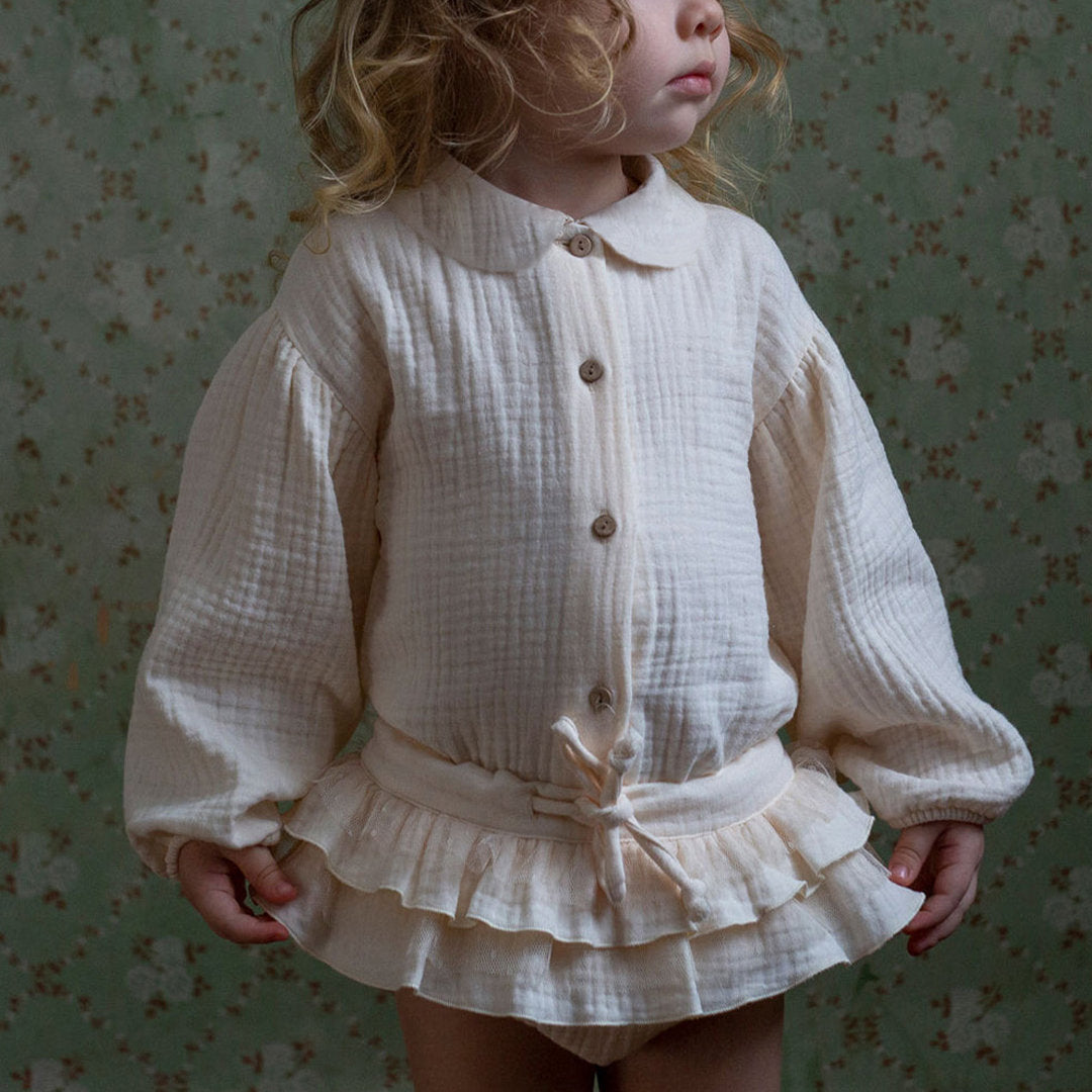 Girls Puff Sleeve Lapel Casual Shirt VV20-(Hand Made)