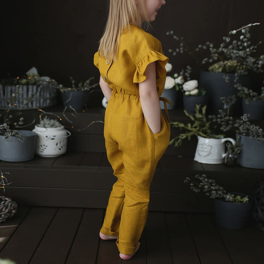 Girls Retro Cotton And Linen Loose Jumpsuit GH49-(Hand Made)