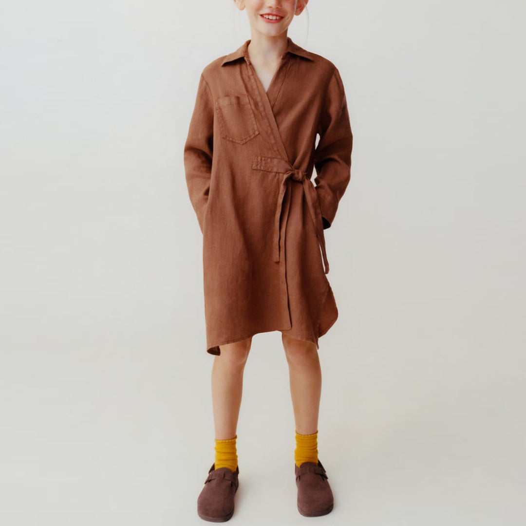 Girls' Cross Linen Blend Dress VV12-(Hand Made)