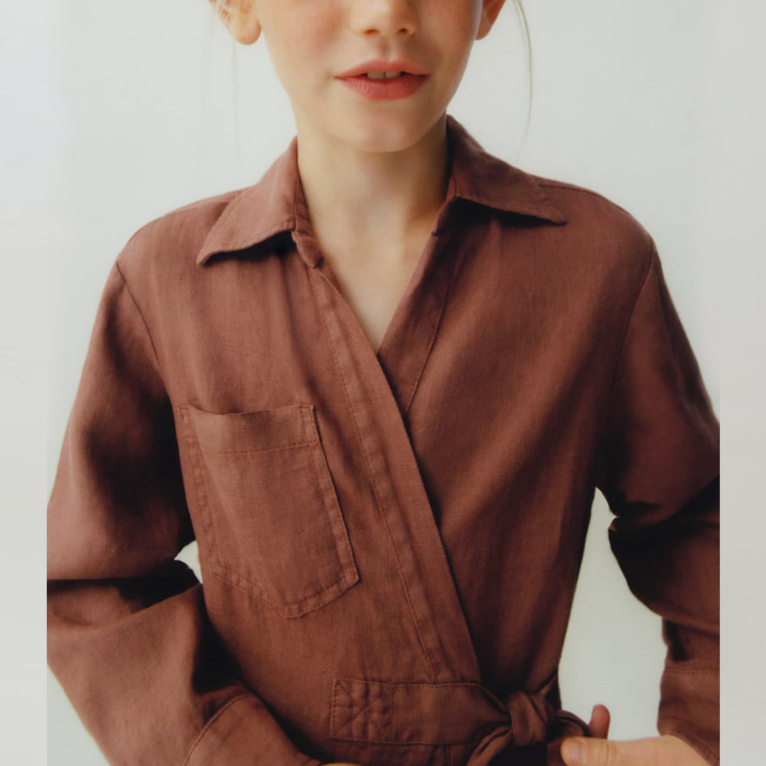 Girls' Cross Linen Blend Dress VV12-(Hand Made)
