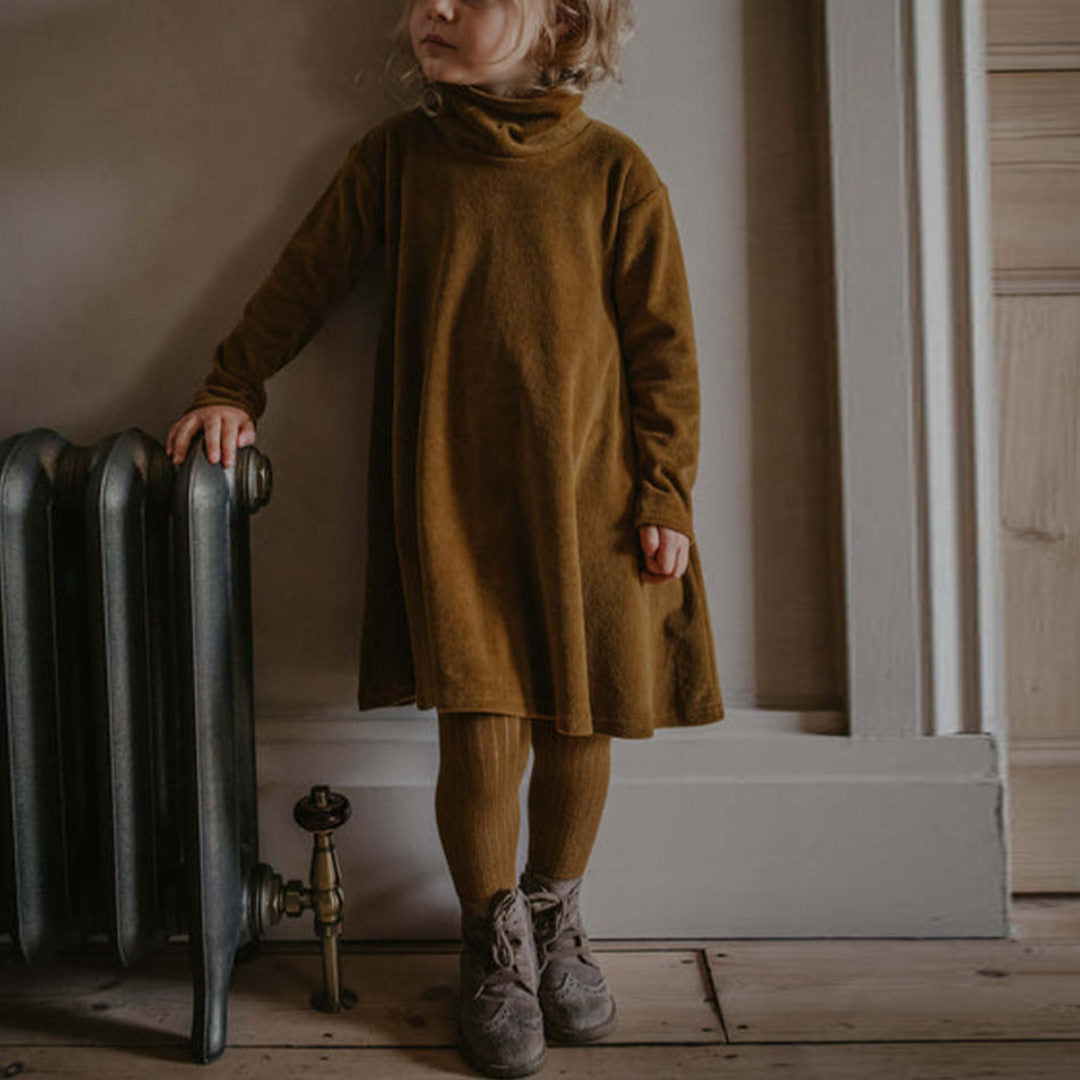 Kids Long Sleeve Comfortable High Neck Dress PP01-(Hand Made)