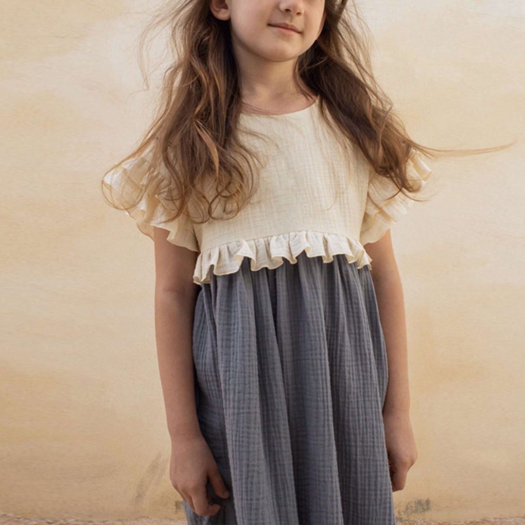 Kids Retro New Double Frill Trim Dress VV19-(Hand Made)