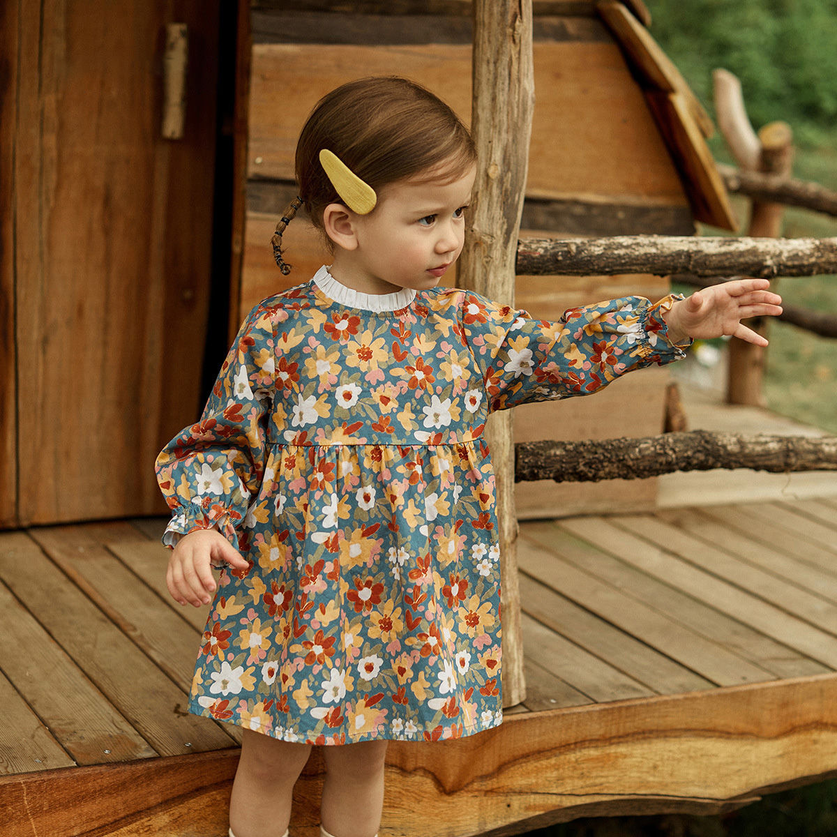 100% Cotton Flower Long Sleeves A-Line Skirt for Girls GH41