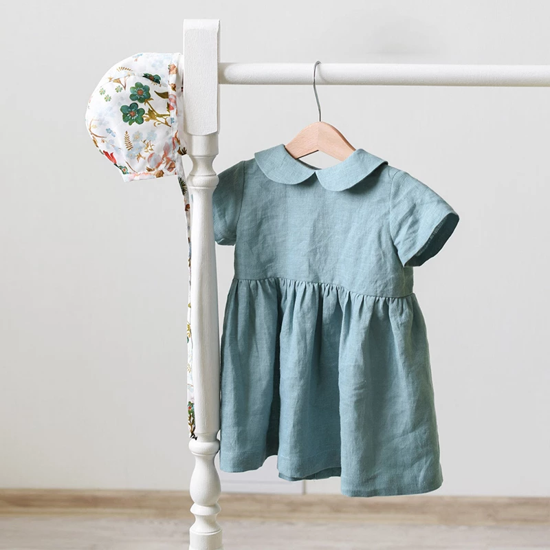 Cotton Linen Doll Collar Short-Sleeve Princess Dress TZ01