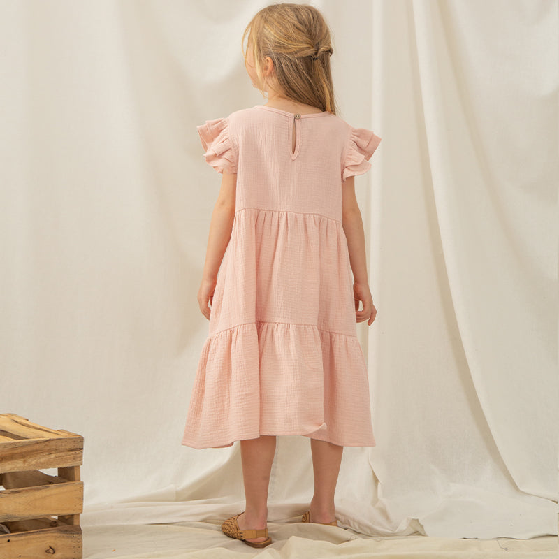 Girls Layered Ruffle Dress 100% Cotton Princess Dresses TZ88