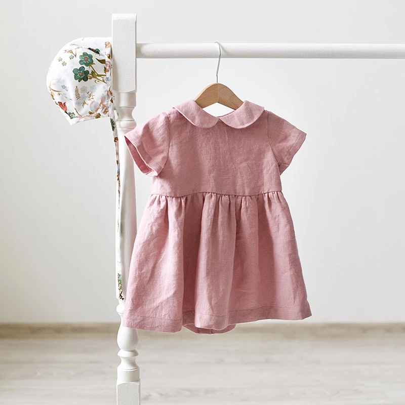 Cotton Linen Doll Collar Short-Sleeve Princess Dress TZ01