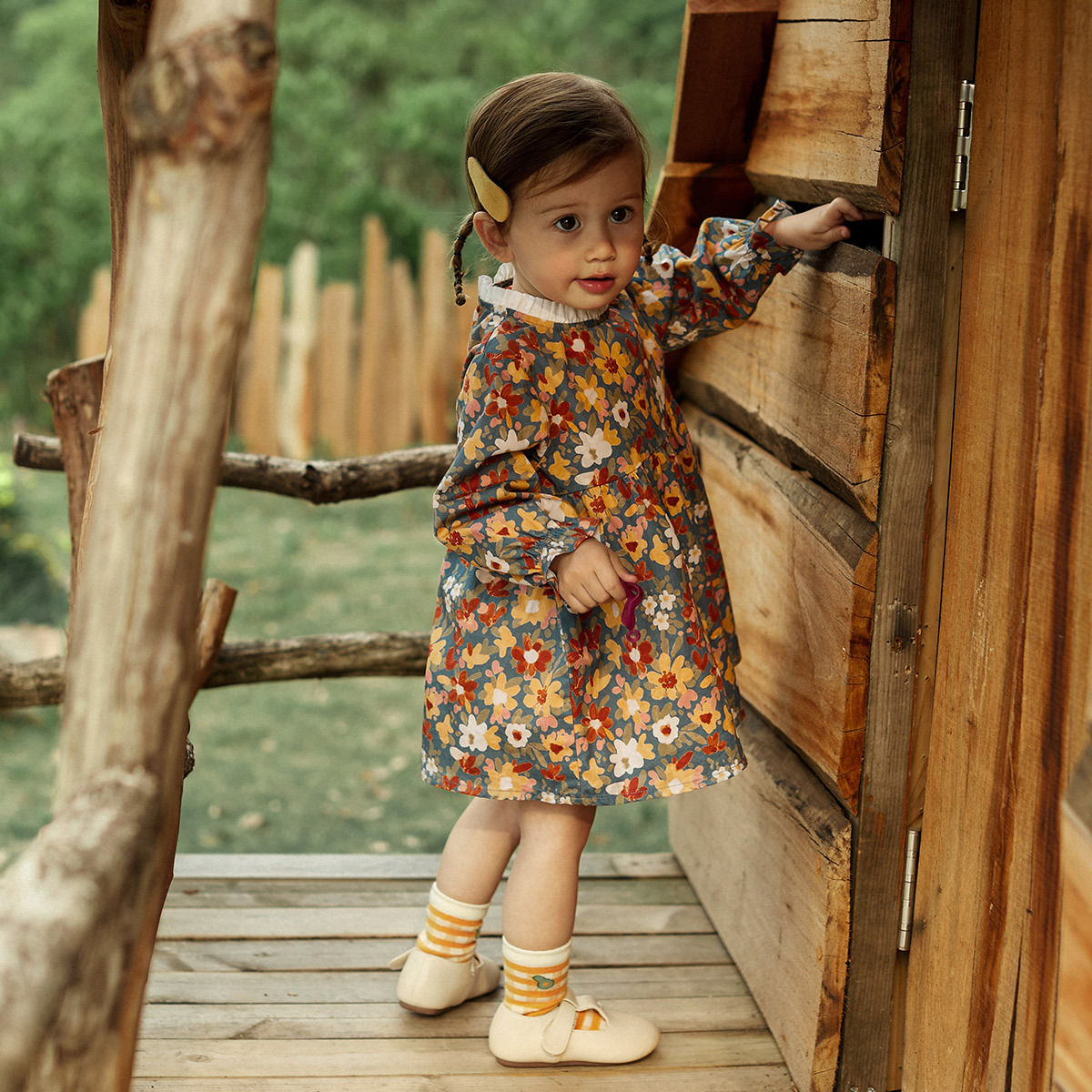 100% Cotton Flower Long Sleeves A-Line Skirt for Girls GH41