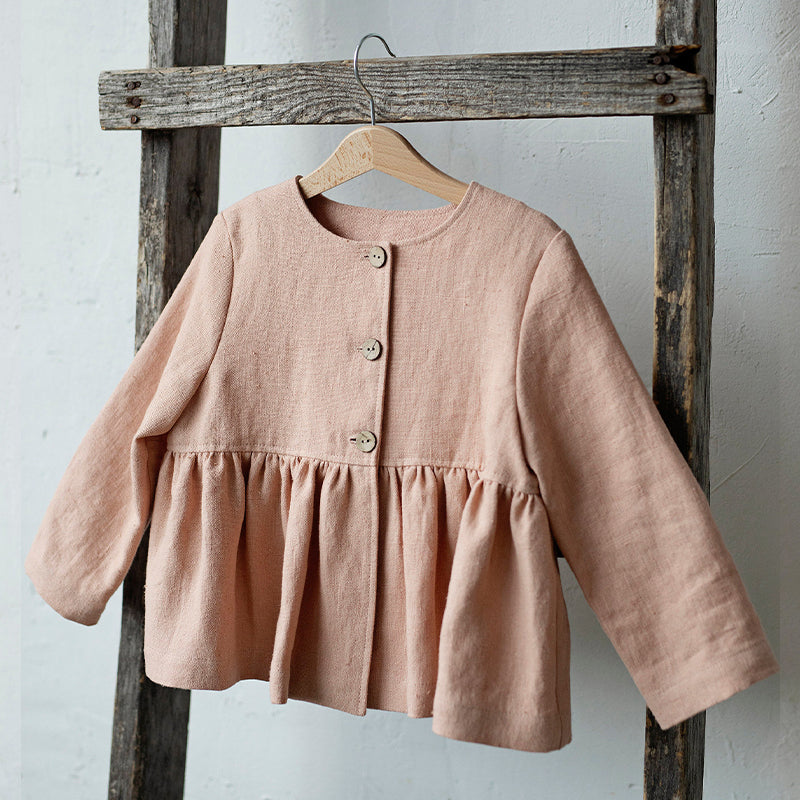 Long-Sleeve Retro Ruffled Round Neck Casual Linen Blouse TZ154