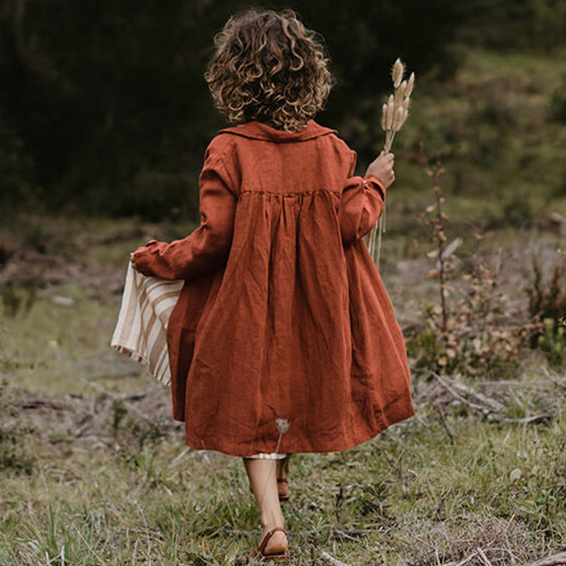 Girls Retro Casual Long-Sleeve Thin Turn-Down Collar Linen Jackets TZ153