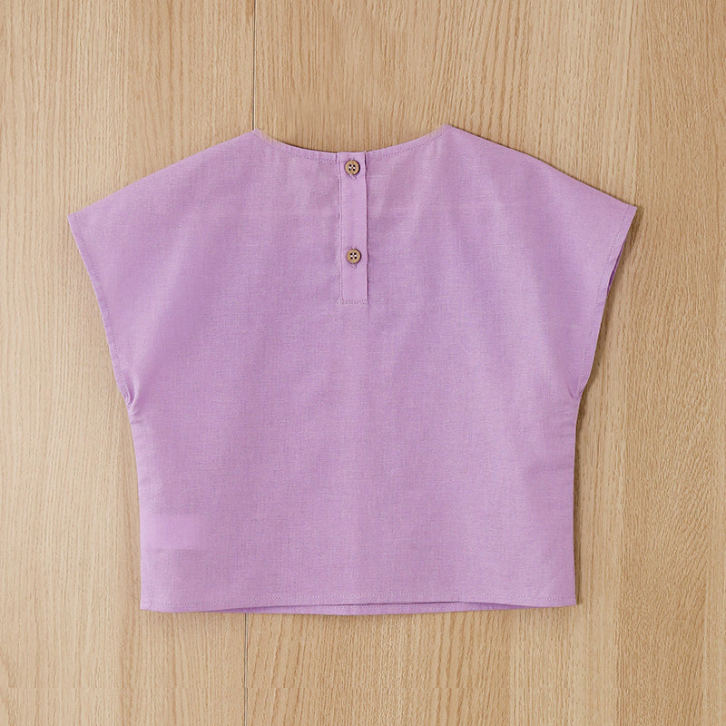 Children's Linen Short-Sleeved T-Shirt Round Neck Casual Basic Solid Top TZ54