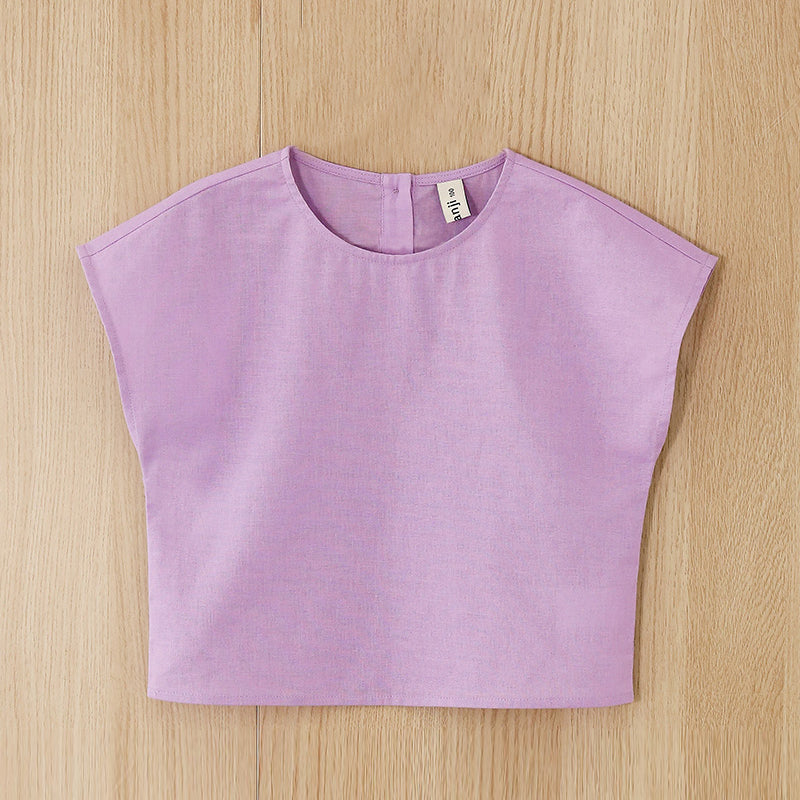 Children's Linen Short-Sleeved T-Shirt Round Neck Casual Basic Solid Top TZ54