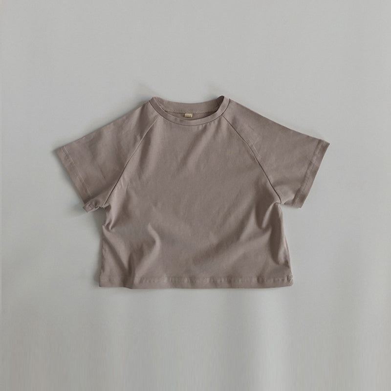 Summer New Boys Solid Color Round Neck Casual Loose Tops WT787