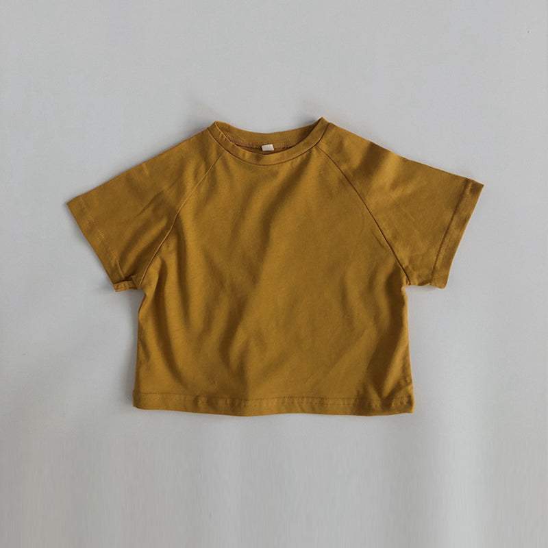 Summer New Boys Solid Color Round Neck Casual Loose Tops WT787
