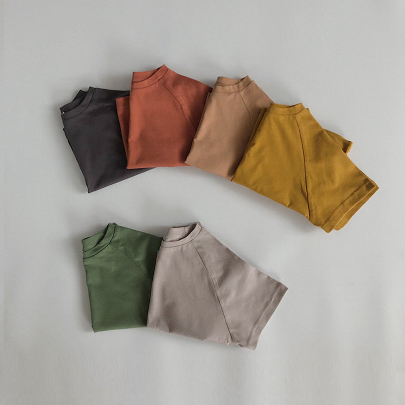 Summer New Boys Solid Color Round Neck Casual Loose Tops WT787