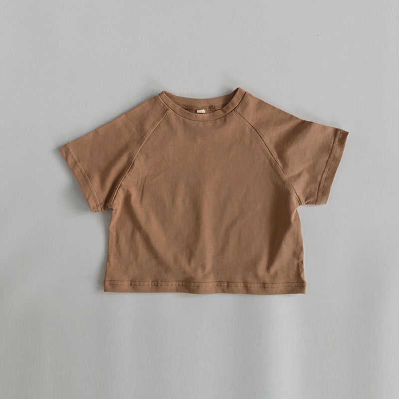 Summer New Boys Solid Color Round Neck Casual Loose Tops WT787