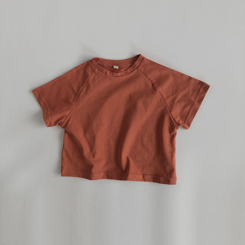 Summer New Boys Solid Color Round Neck Casual Loose Tops WT787