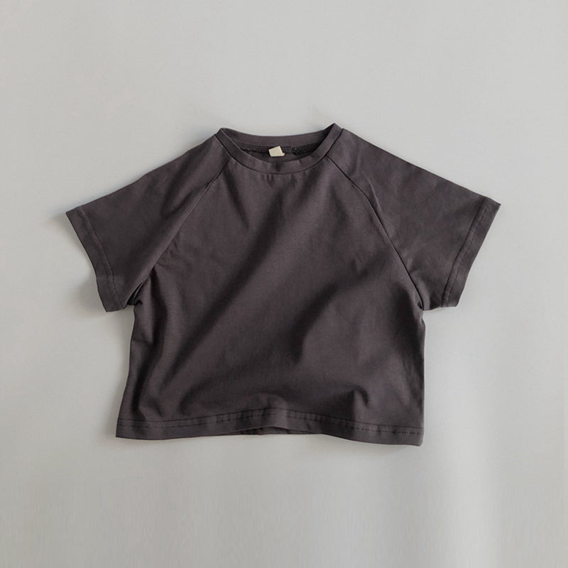 Summer New Boys Solid Color Round Neck Casual Loose Tops WT787