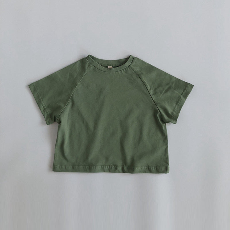 Summer New Boys Solid Color Round Neck Casual Loose Tops WT787