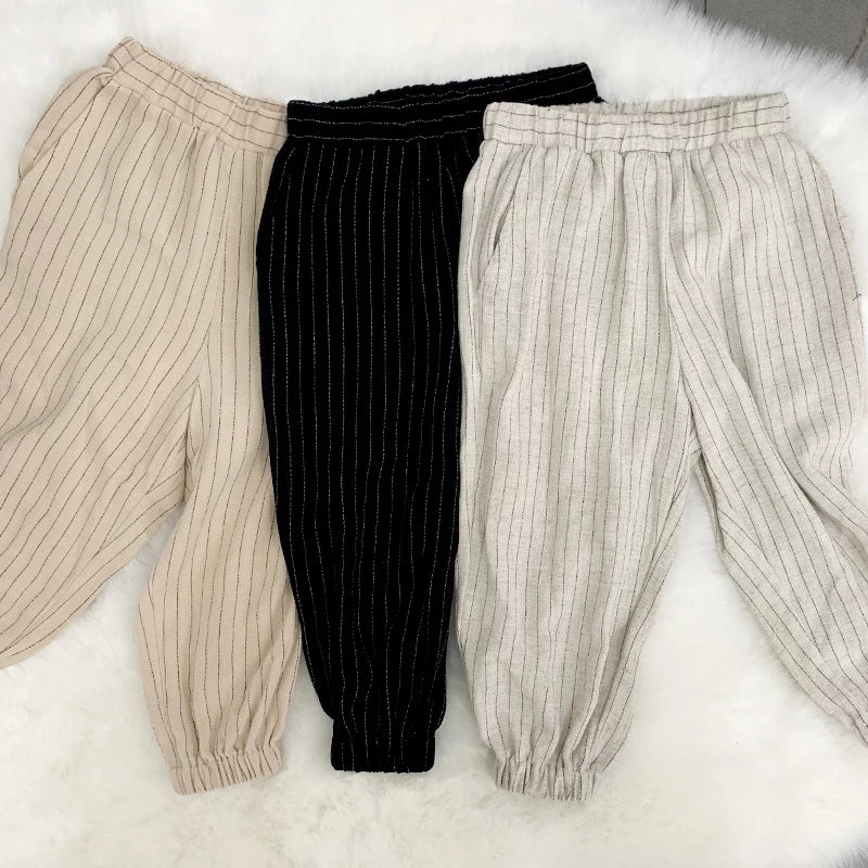 Children's Trousers Cotton And Linen Pants Striped Bloomers Simple Baby Kids Pants MZ19BXA0078T