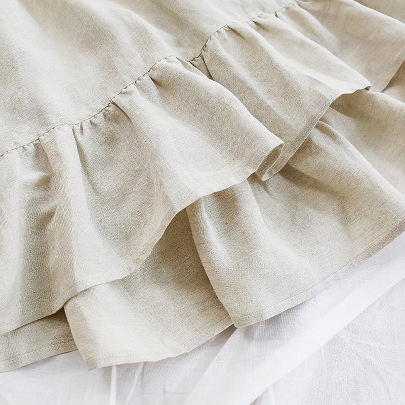 Girls O-neck Long-Sleeve Ruffle Linen Princess Dress TZ64