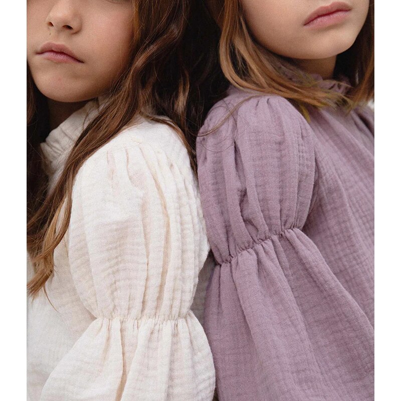 Girls Double Sleeve Muslin Soft Casual Pleated Tops VV16-(Hand Made)