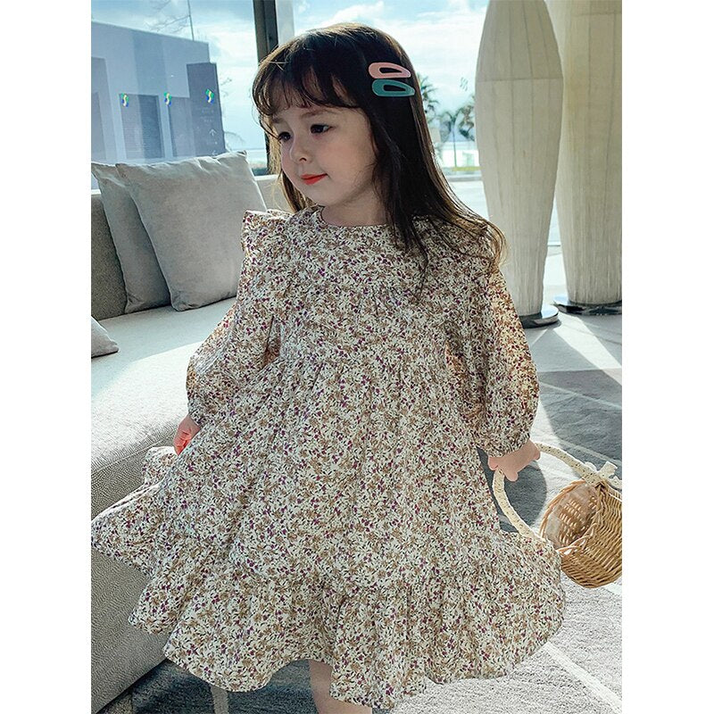 Girls Floral New Long-Sleeve Printed Dresses WTA11
