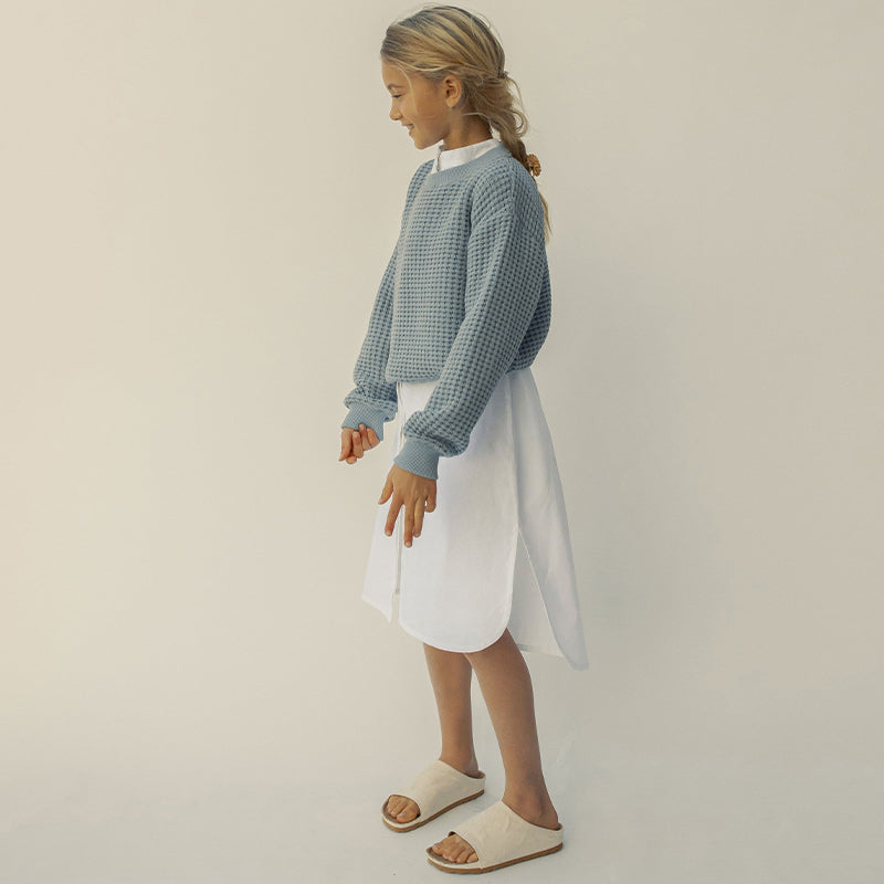 Girls Long-Sleeve Waffle Pullover Sweatshirt Casual Basic Sweater Kids Clothes TZ110