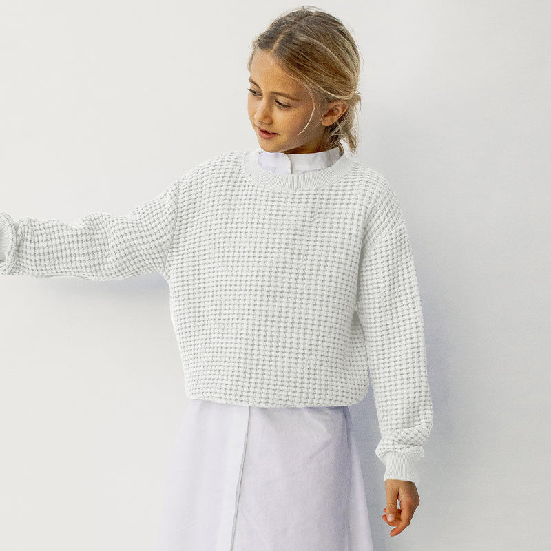 Girls Long-Sleeve Waffle Pullover Sweatshirt Casual Basic Sweater Kids Clothes TZ110