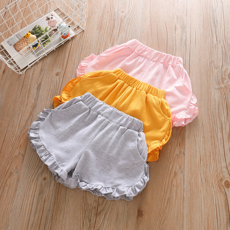 Girls Ruffle Cotton Shorts Pocket Casual Stretch Beach Shorts WTP46