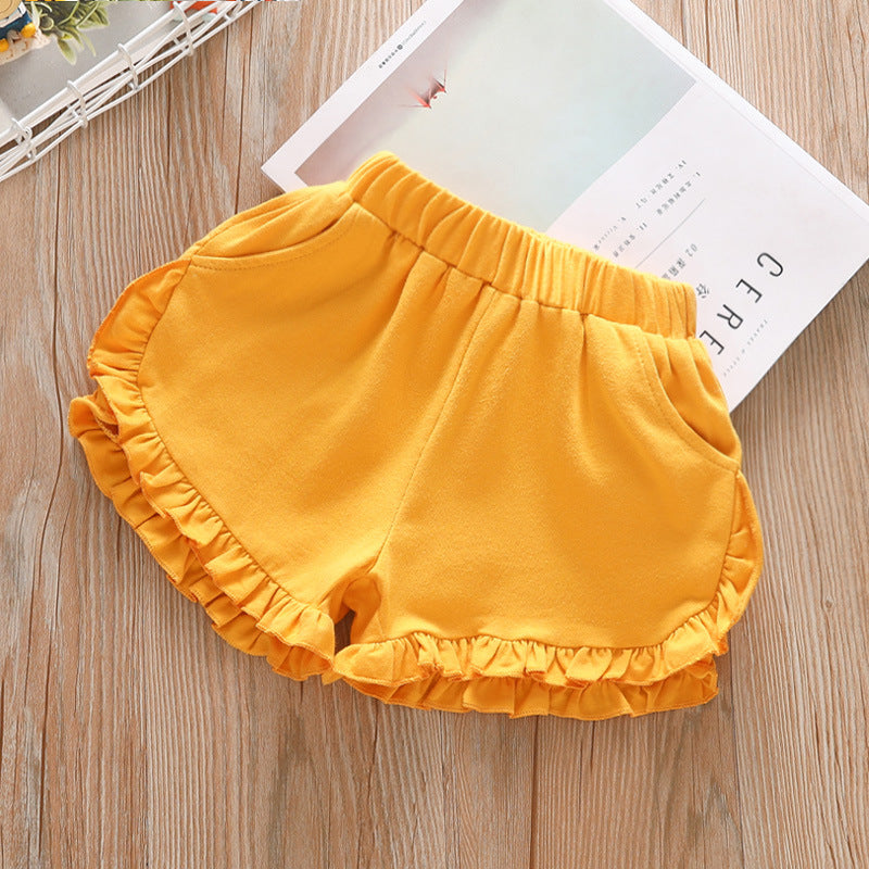 Girls Ruffle Cotton Shorts Pocket Casual Stretch Beach Shorts WTP46