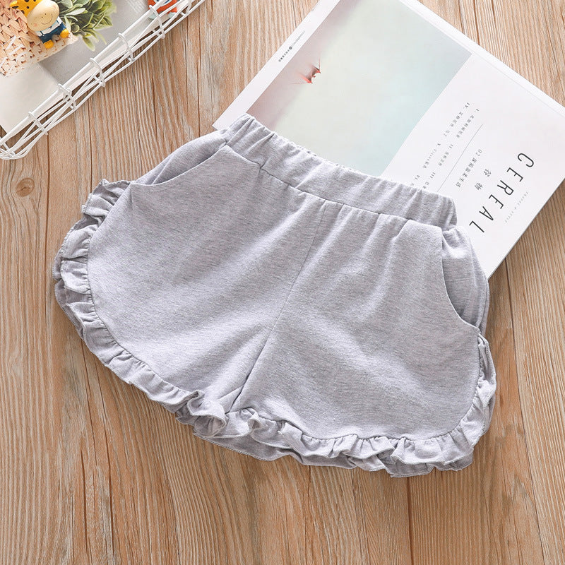 Girls Ruffle Cotton Shorts Pocket Casual Stretch Beach Shorts WTP46