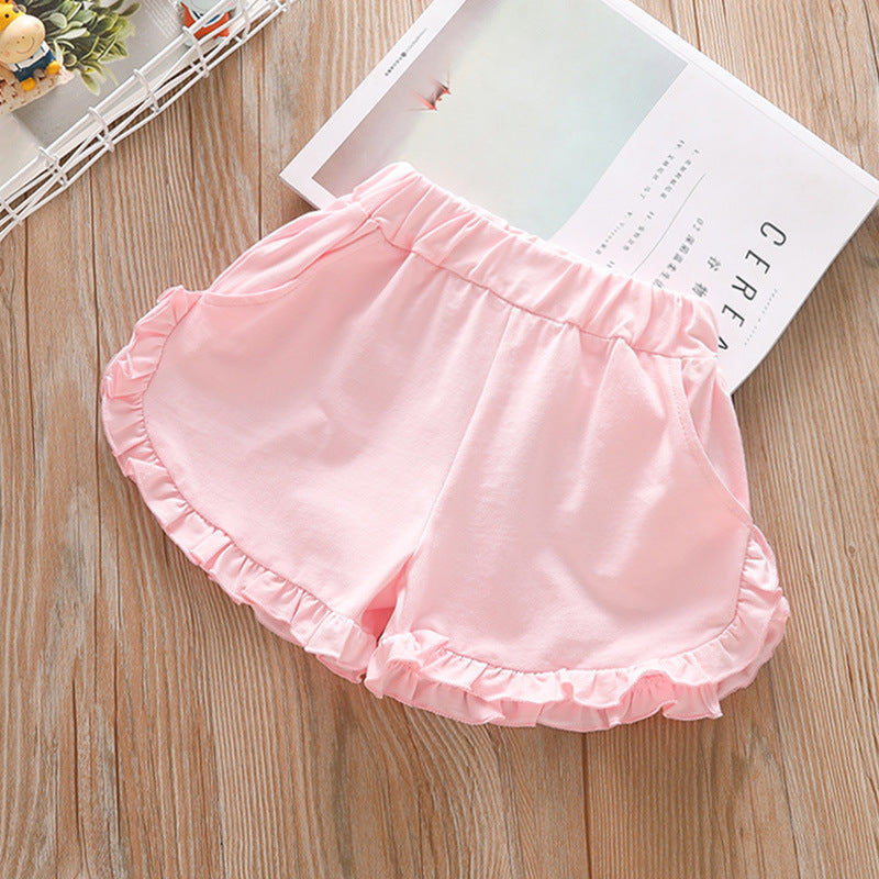 Girls Ruffle Cotton Shorts Pocket Casual Stretch Beach Shorts WTP46