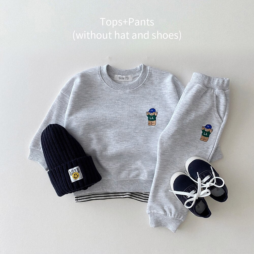 Boys Girls Clothes Bear Sweatshirt+Jogger Pants Set GH54