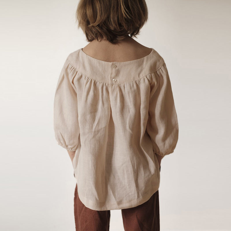 Retro Solid Round Neck Half Sleeve Casual Blouse VV01-(Hand Made)