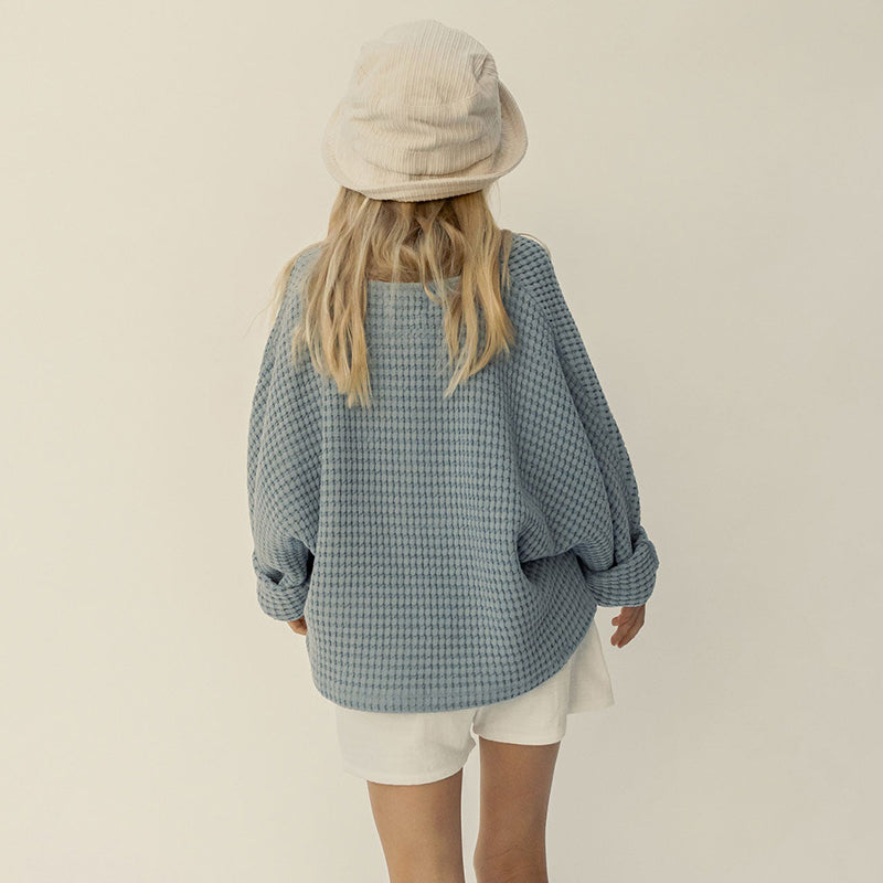 Retro Girls Long Sleeve Waffle Cotton Casual Sweatshirt TZ105