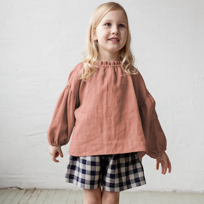 Retro Long Sleeve Linen Girls Blouse TZ112