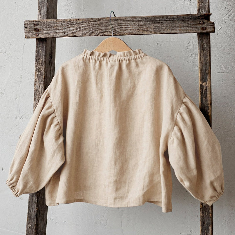 Retro Long Sleeve Linen Girls Blouse TZ112