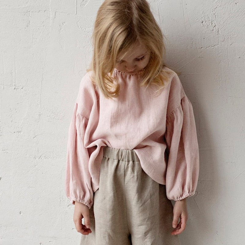 Retro Long Sleeve Linen Girls Blouse TZ112