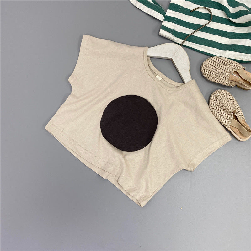 Retro Short-Sleeved Casual Loose Big Wave Point Stitching T-Shirt WT788