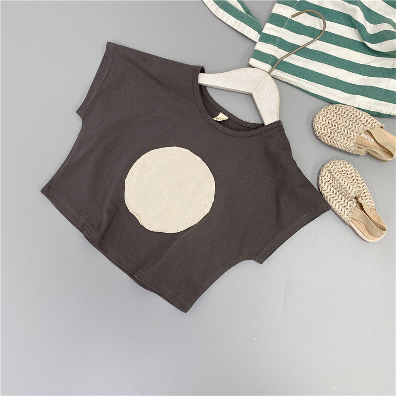Retro Short-Sleeved Casual Loose Big Wave Point Stitching T-Shirt WT788