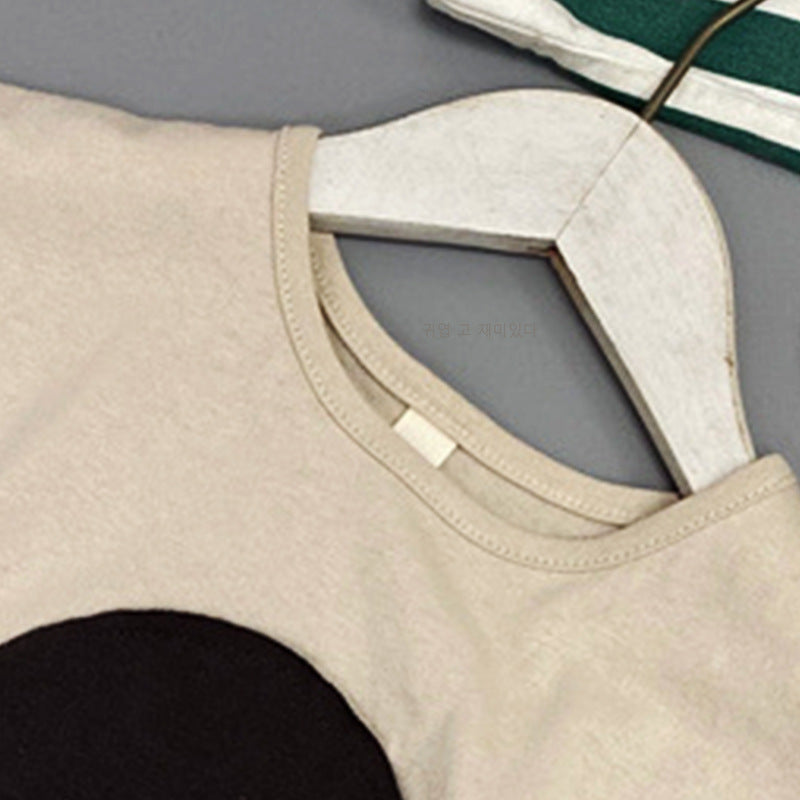 Retro Short-Sleeved Casual Loose Big Wave Point Stitching T-Shirt WT788