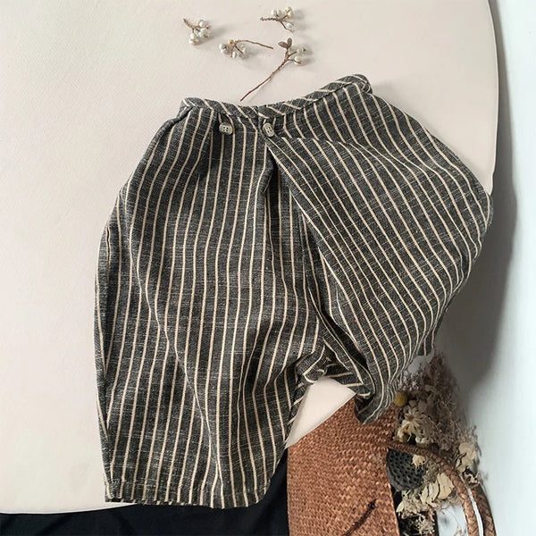 Retro Striped Casual Loose Cotton And Linen Pants WTP122