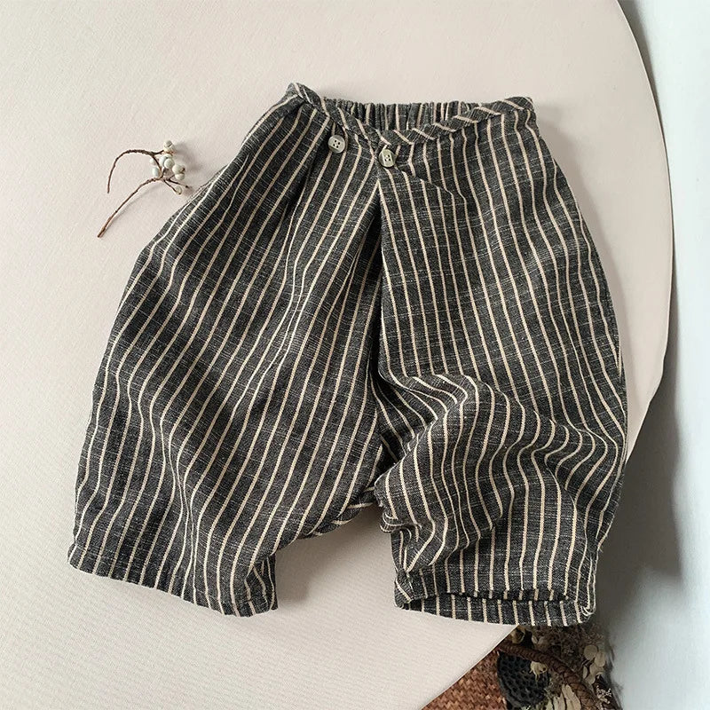 Retro Striped Casual Loose Cotton And Linen Pants WTP122