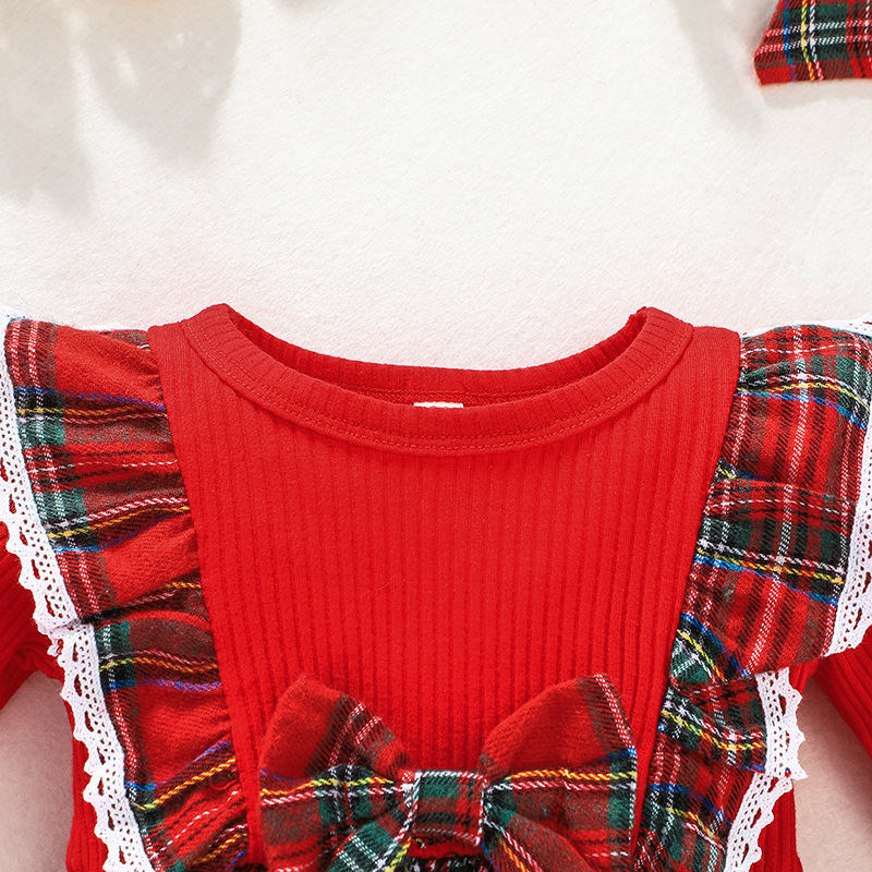 Christmas Children's Long Sleeve Plaid Bow Skirt GH39