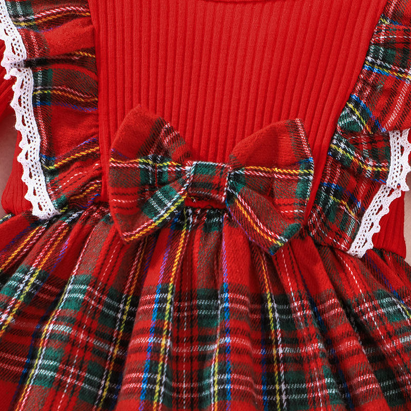 Christmas Children's Long Sleeve Plaid Bow Skirt GH39